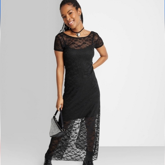 Women's Short Sleeve Maxi Dress - Wild Fable™ Black Lace XS - Picture 4 of 4